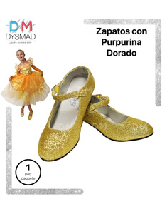 Zapato Sevillana con tacón Dorado Purpurina en números del 22 al 41