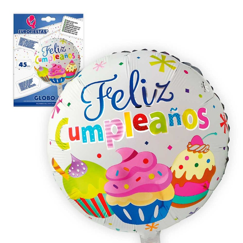 Globo Poliam. Feliz Cumple Cup cake