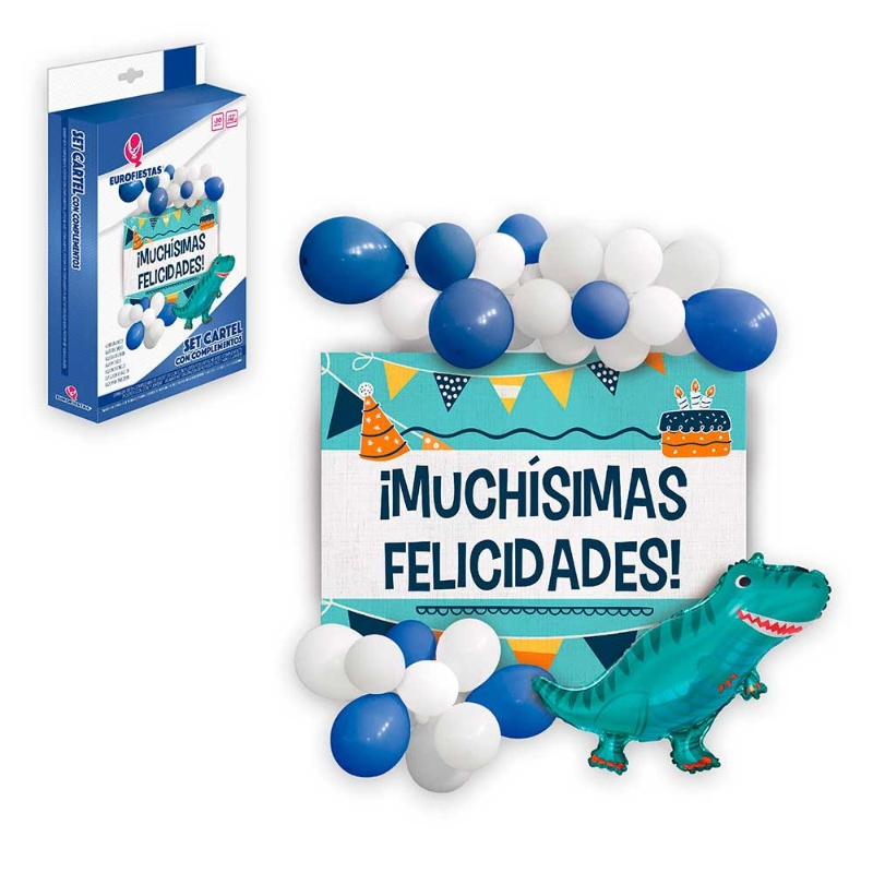 Cartel Tela+Globos Muchis. Felicidades