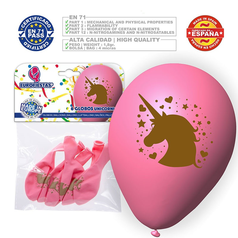 Globos Unicornio rosa 6 uds.