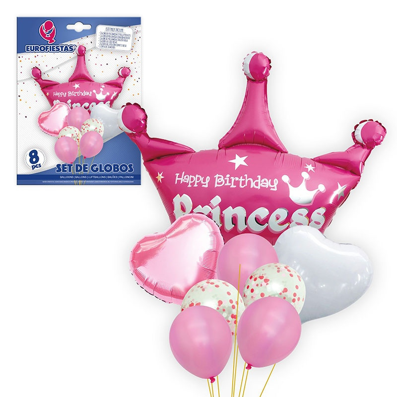 Set Globos 8 piezas Corona Princess