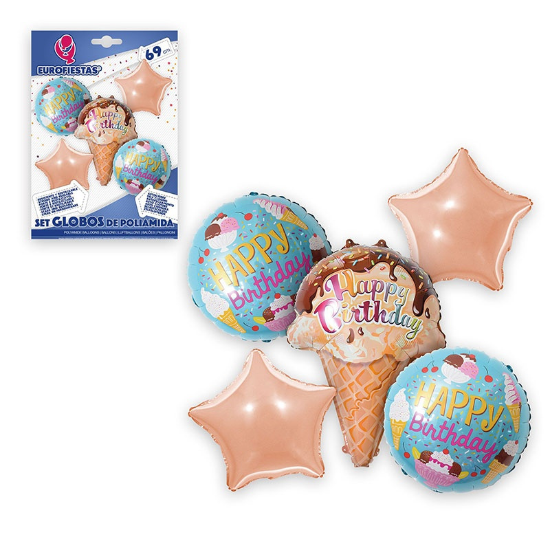 Set Globos Foil Happy Birthday Helados