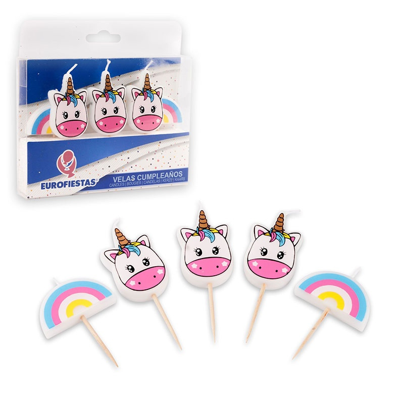 Velas Unicornio con arcoiris