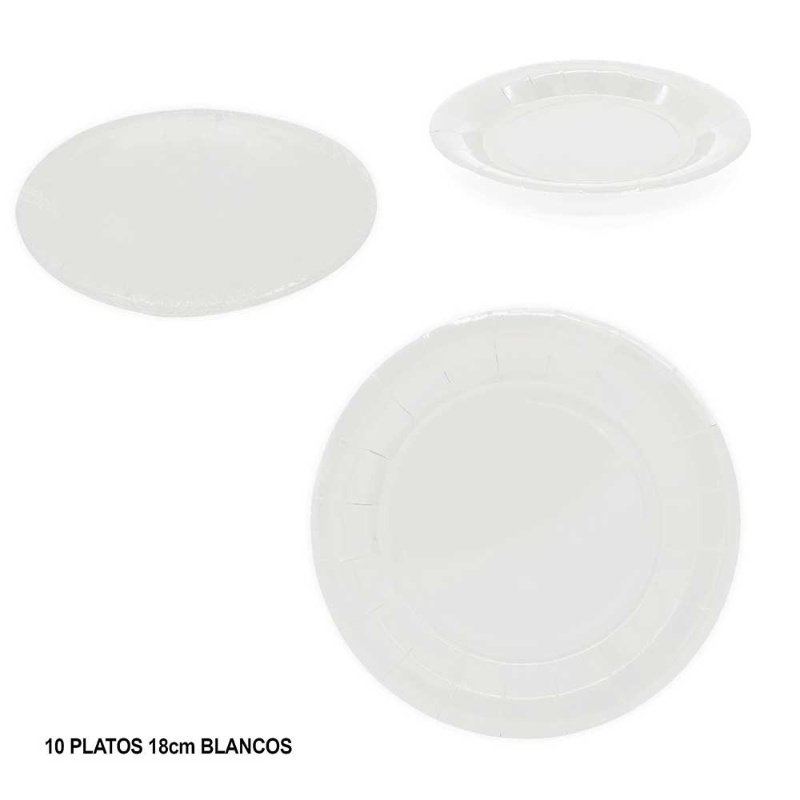 Platos desechables 18 cms. blancos 10 ud