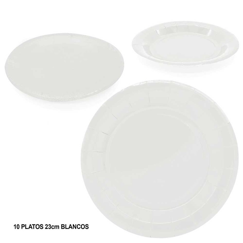 Platos desechables 23 cms. blancos 10 ud