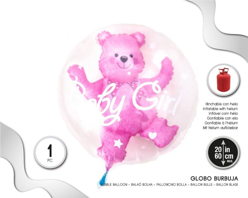 Globo Burbuja Oso Rosa 22