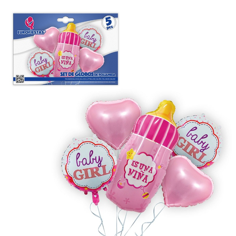 Set globos poliamida baby girl biberón