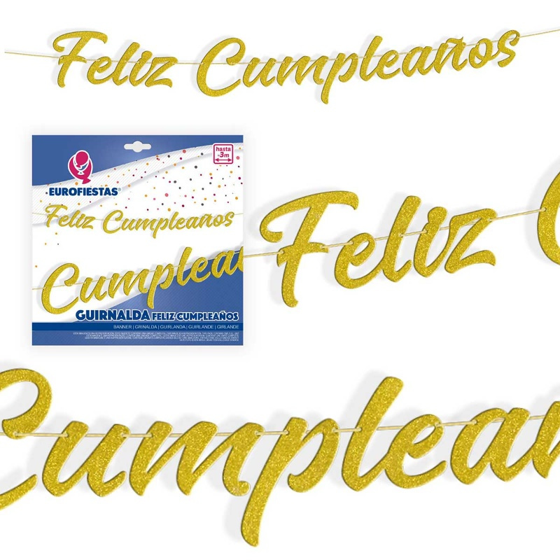 Guirnalda Feliz Cumple purpurina oro/pla