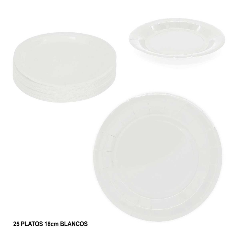 Platos desechables 18 cms. blancos 25 ud