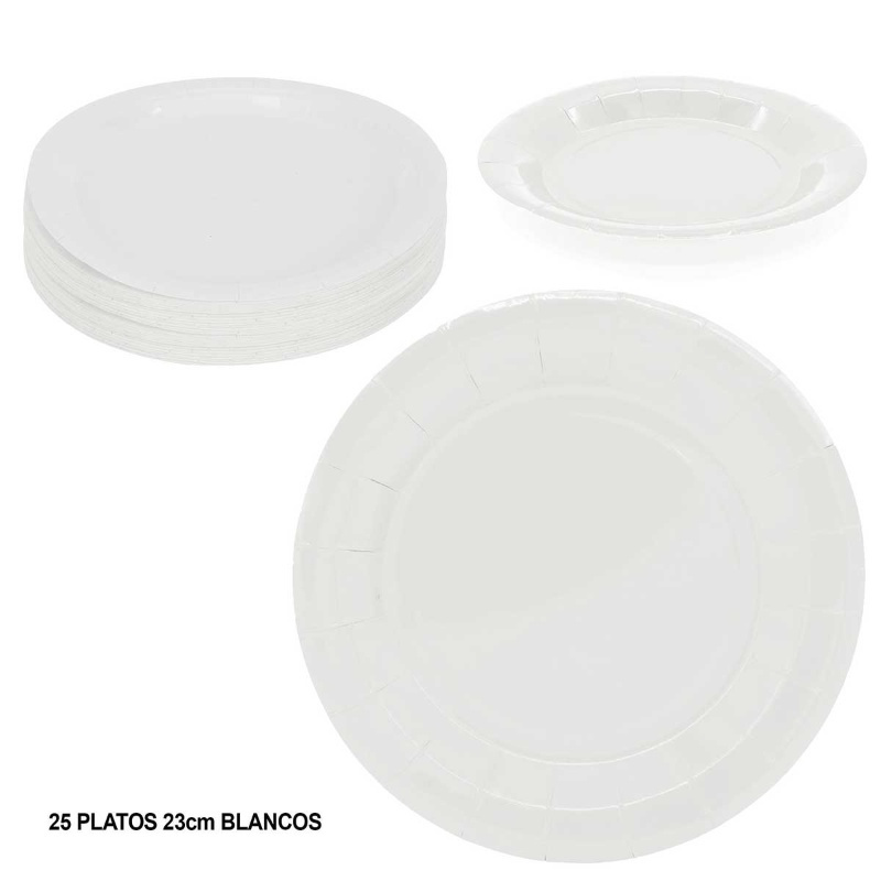 Platos desechables 23 cms. blancos 25 ud