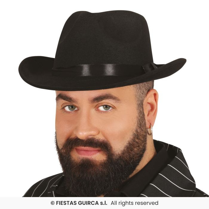 Sombrero Gánster negro adulto luxe