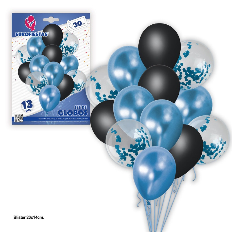 Set 13 Globos cromo pastel+confeti col.