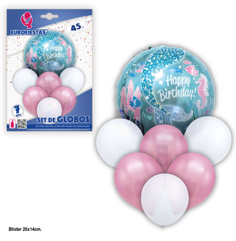 Set Globos Happy Birthday sirena OR/RS