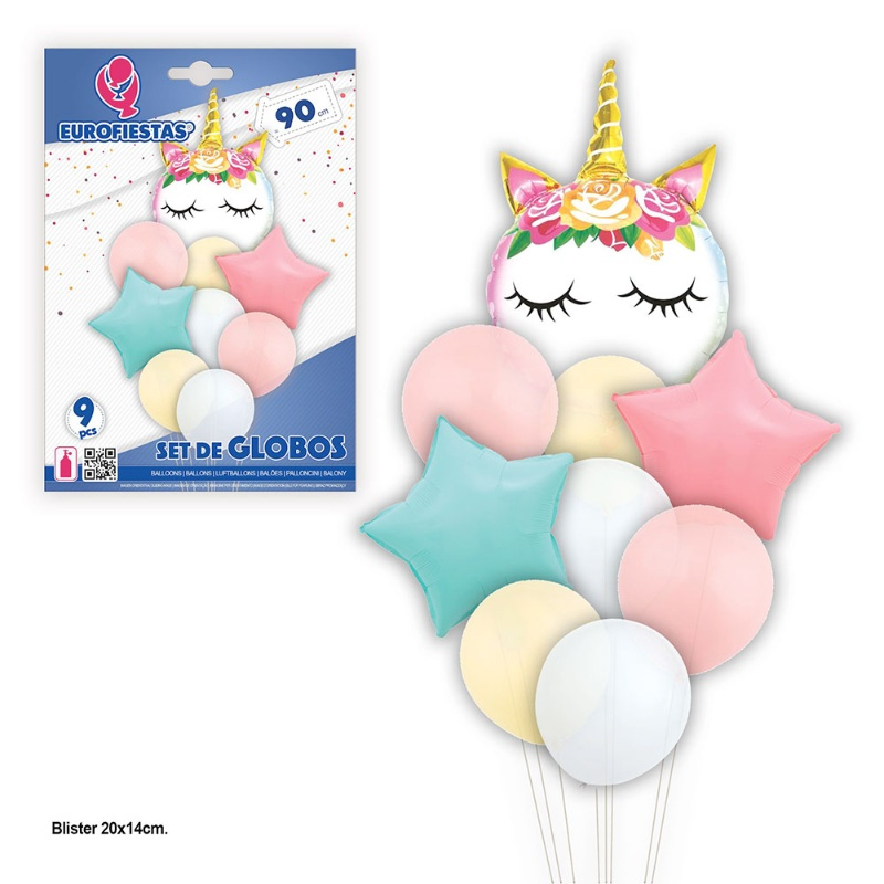 Set globos Unicornio estrellas pastel