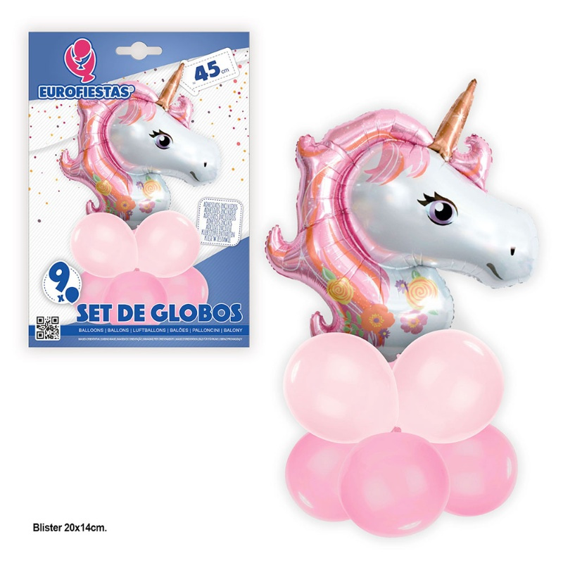 Set 9 globos con Unicornio rosa