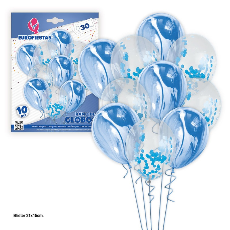 Set 10 Globos Marmol y confeti colores