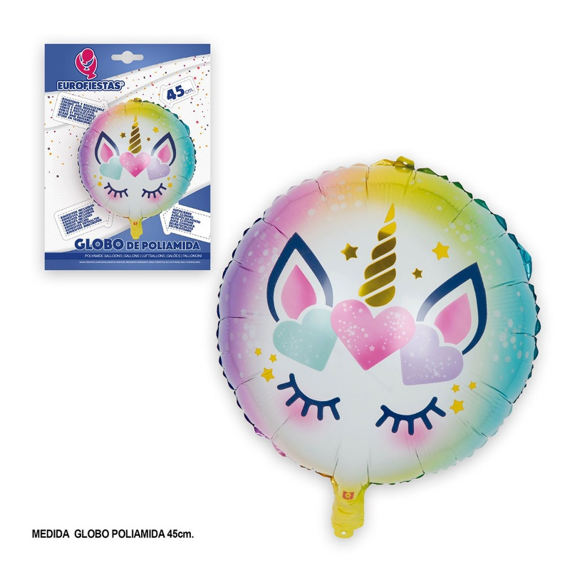 Globo Poliamida redondo Unicornio 45 cms