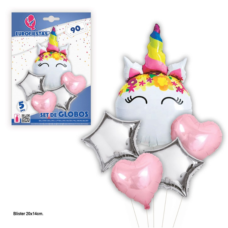 Set Globos Unicornio+Estr.+Coraz.foil