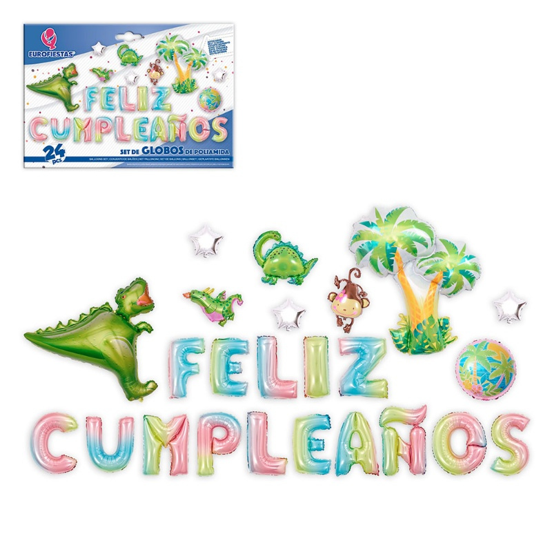 Globos poliam.letras F.Cumple Dinosaurio