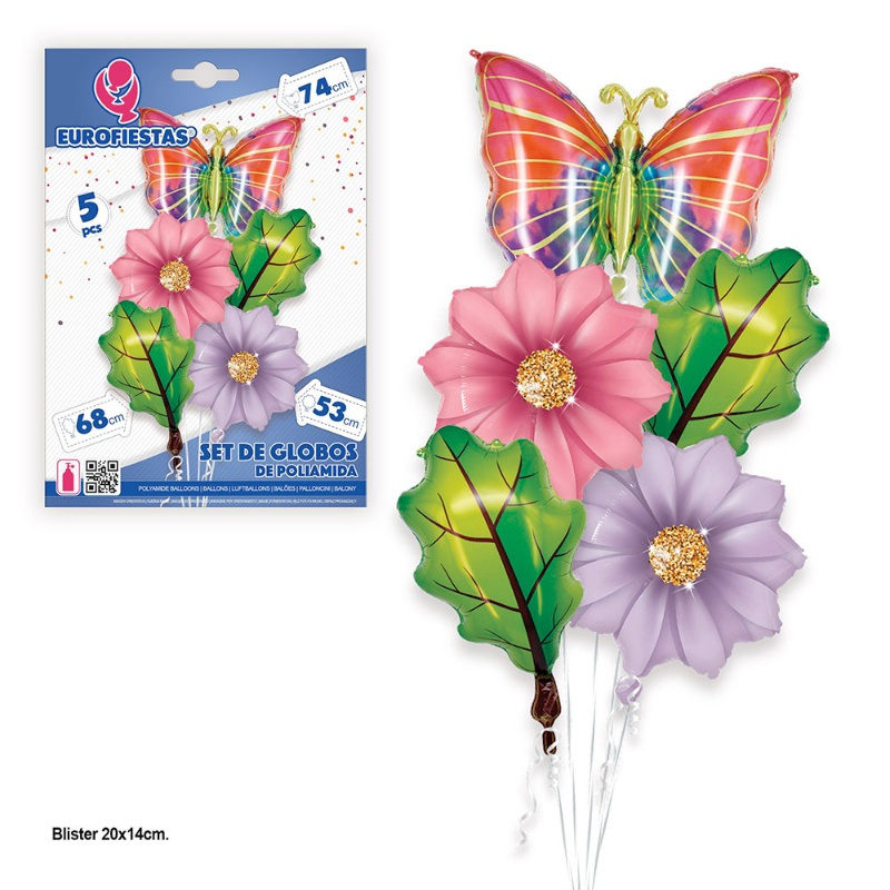 Set Globos foil Flores y mariposas