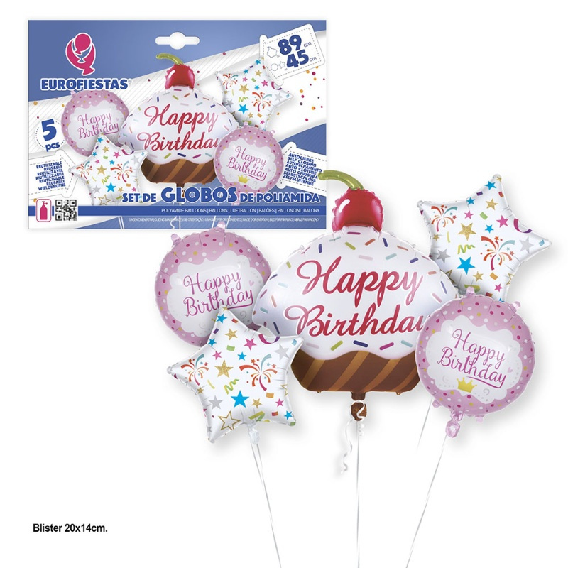 Set Globos Poliamida pastel H.Birthday