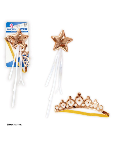 Set diadema y varita estrella oro liso