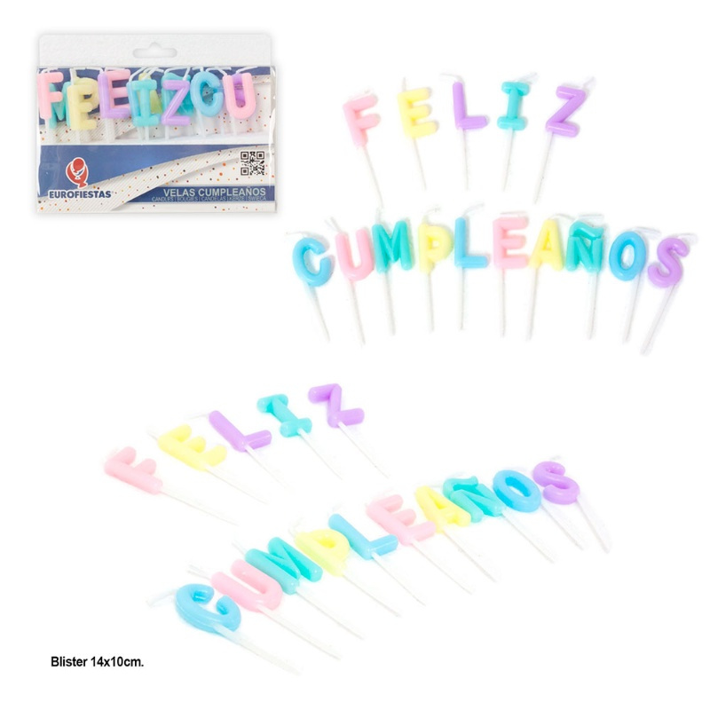 Velas letras feliz cumpleaños pastel