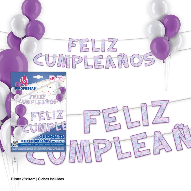 Guirnalda F.Cumple Sirena lila globos