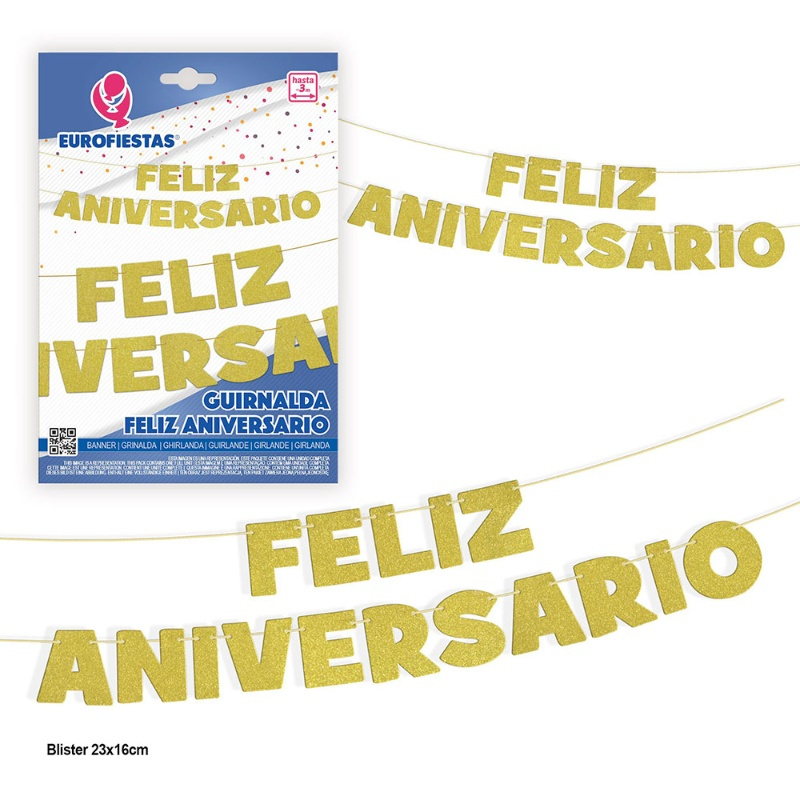 Guirnalda letras Feliz Aniversario Oro