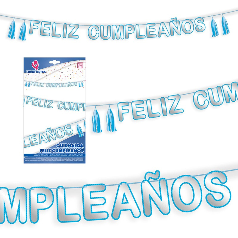 Guirnalda F.cumpleaños plata borde azul