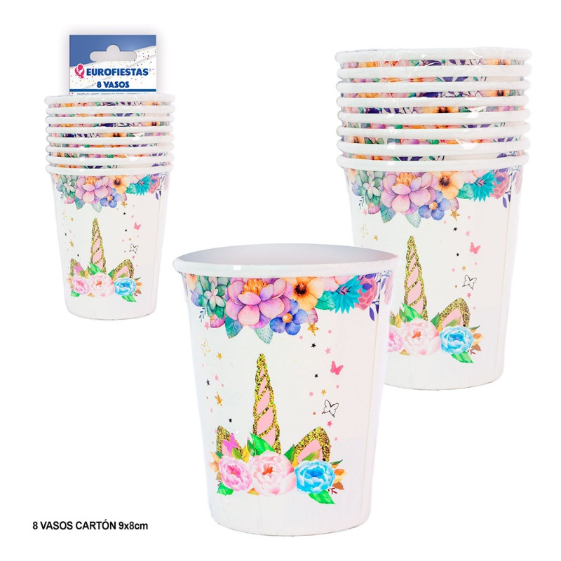 Vaso colección unicornio rosa 8 uds.