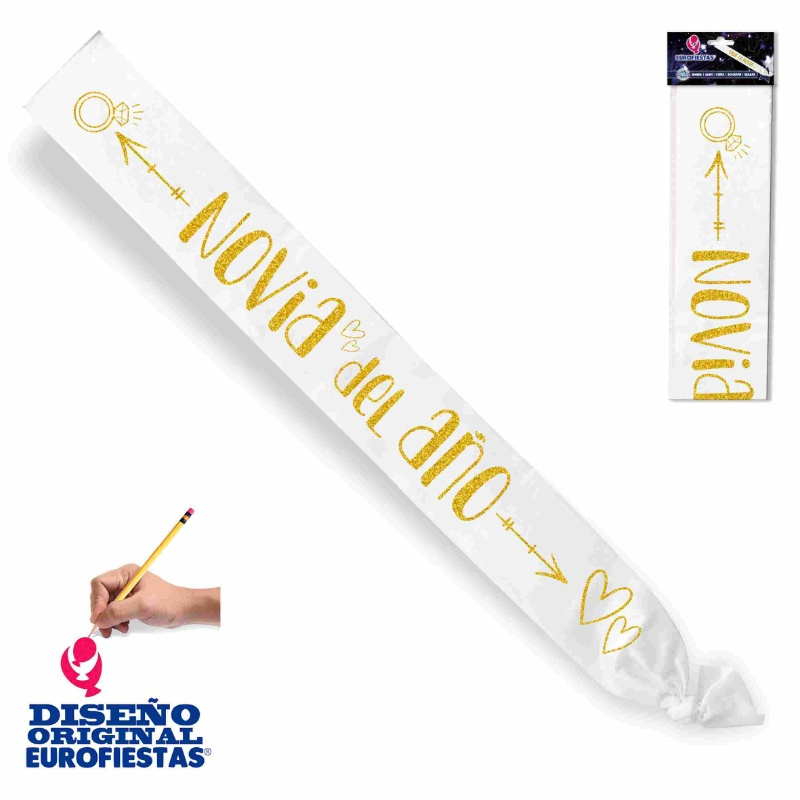 Banda Novia del año blanca corazones oro