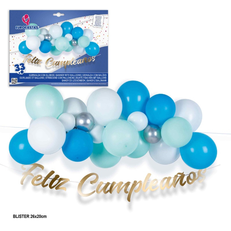 Set Nube 33 globos AZ/BL guirnalda Cumpl