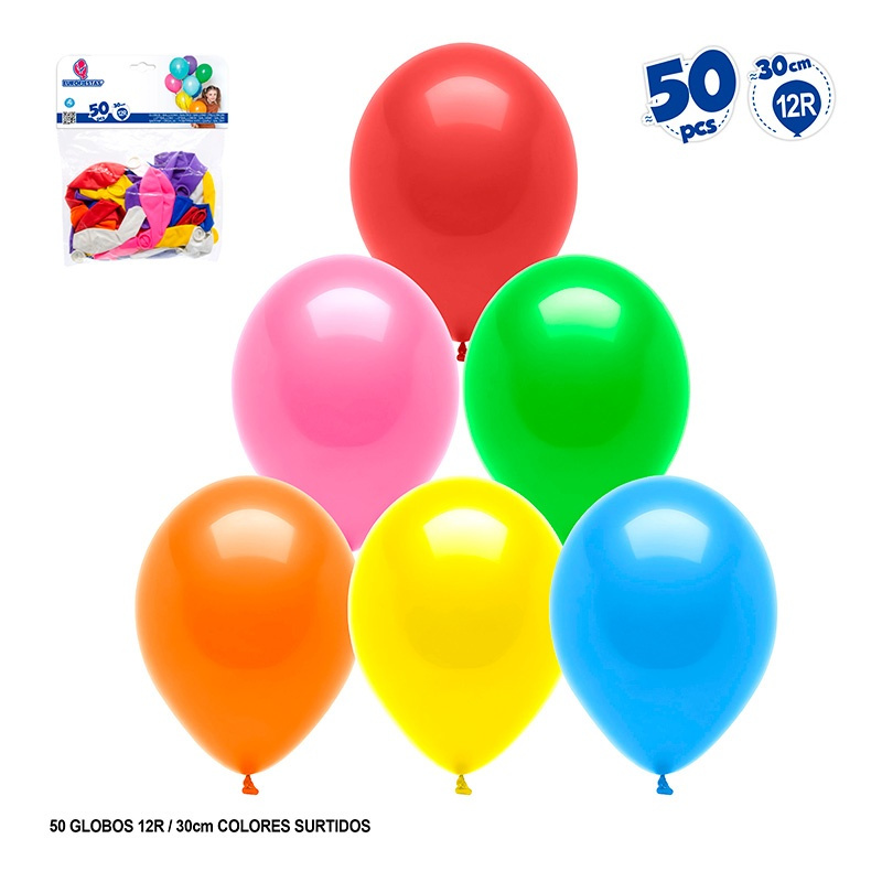 Bolsa 50 globos Colores surtidos 30cms.