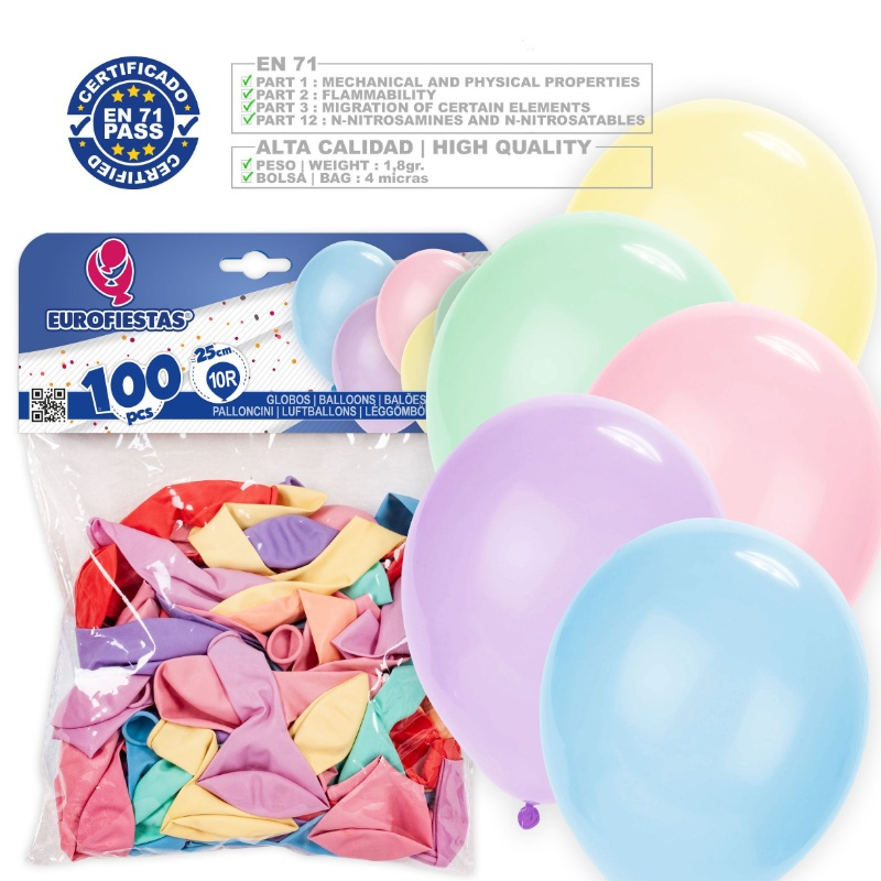 100 Globos 10R Colores Surtidos Pastel