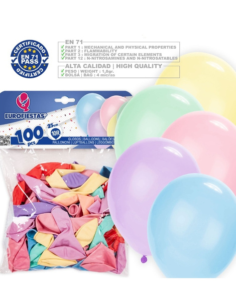 100 Globos 10R Colores Surtidos Pastel