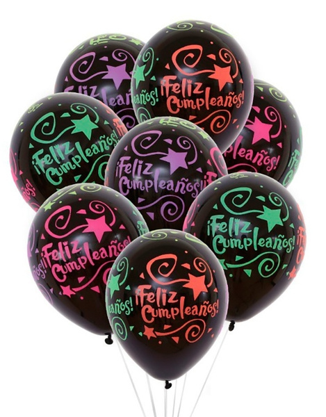 Globos látex negro 8uds. 30cms. fluor