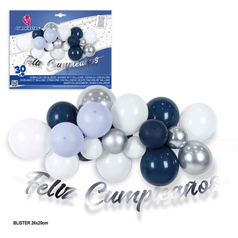 Set nube 30 Globos F.Cumple azul/blanco