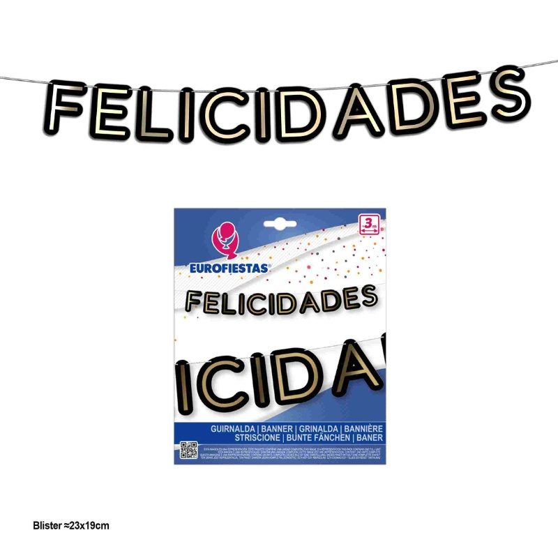 Guirnalda Felicidades letra negro/oro