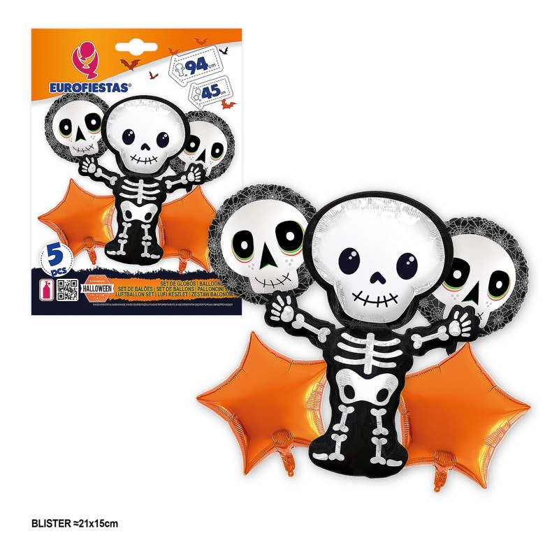 Set Globos Foil Halloween esqueleto 5pzs