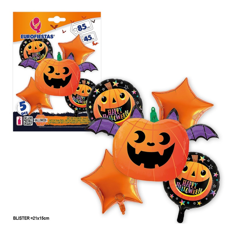 Set Globos Foil Halloween calabazas 5pz