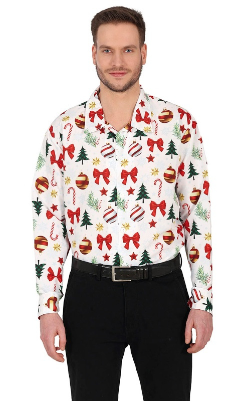 Camisa estampado deco  navideño blanca