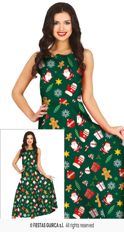 Disfraz traje largo verde navidad mujer