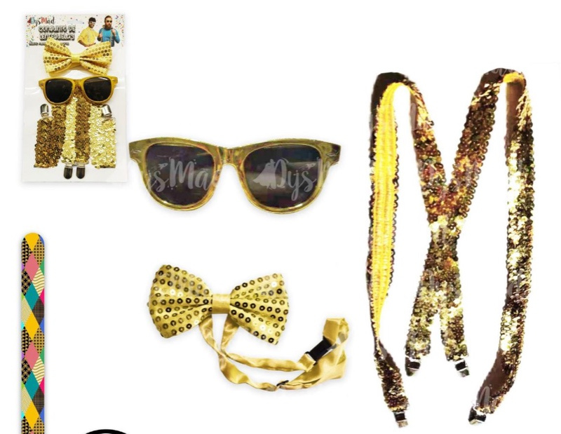 Conjunto Oro: gafas+pajarita+Tirantes