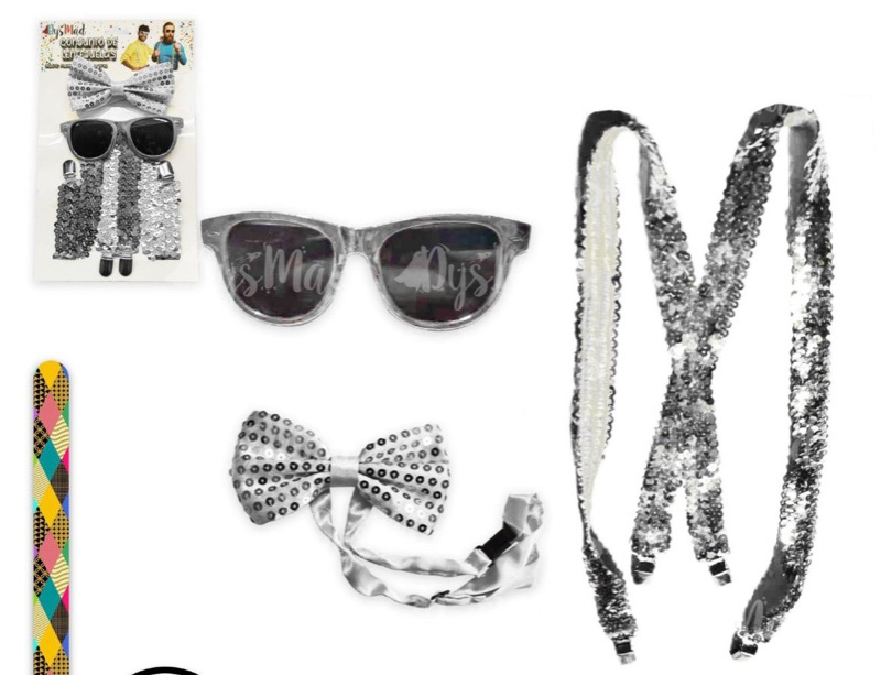 Conjunto Plata: gafas+pajarita+Tirantes