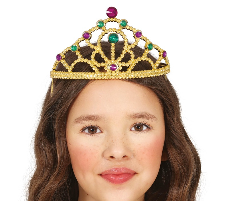 Diadema oro con piedras multic. infantil