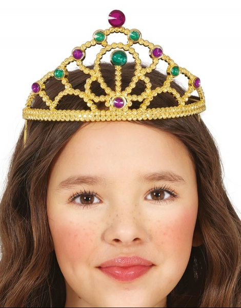 Diadema oro con piedras multic. infantil