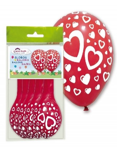 Blister 5 globos látex corazones 30 cms.