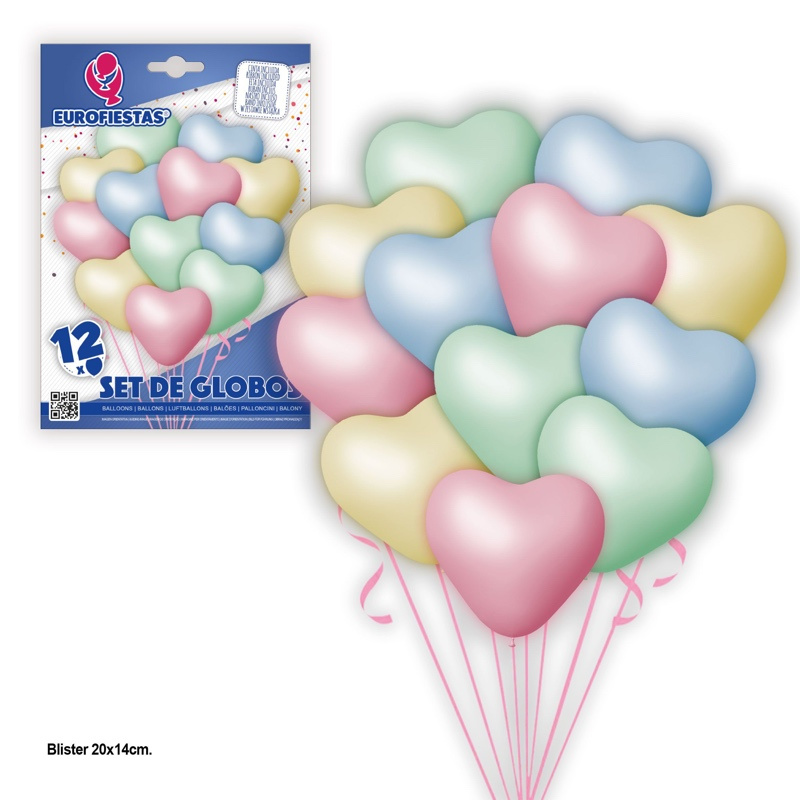 12 Globos corazones pastel