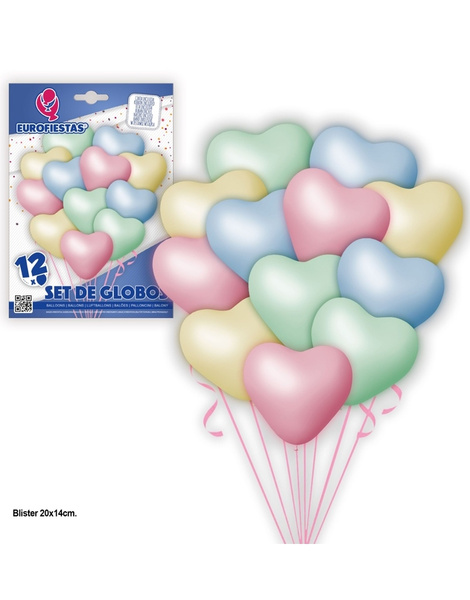 12 Globos corazones pastel